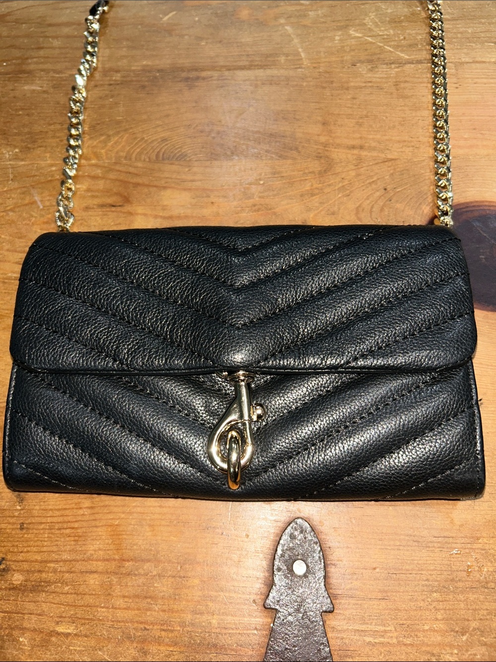 Rebecca Minkoff Edie Wallet Chain Black Quilted Leather Crossbody Gold Accents - Picture 5 of 10